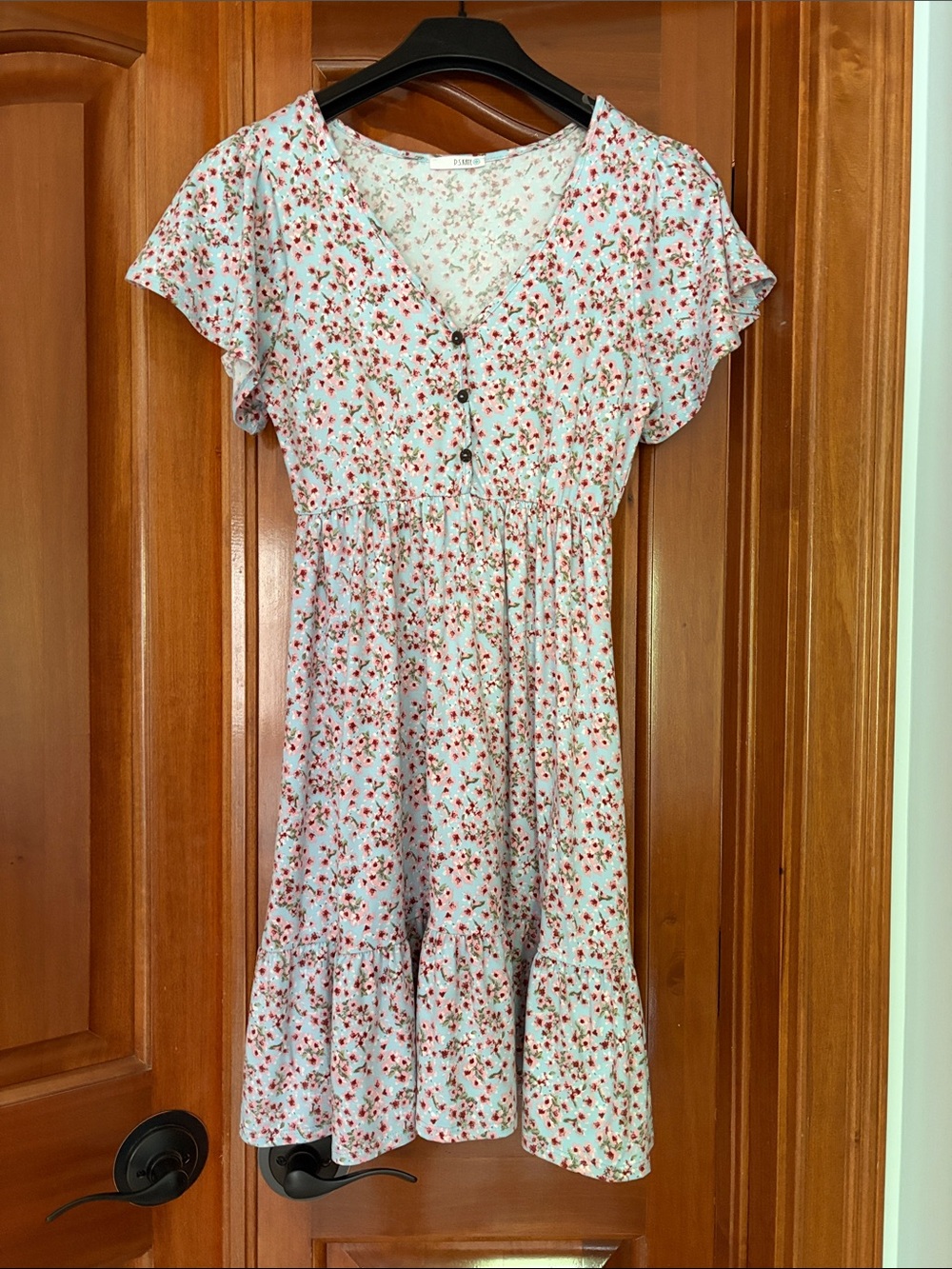 Light Blue Floral Button-Front Summer Dress